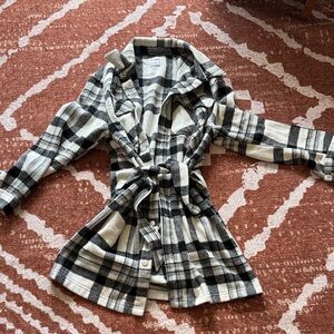 Ci Sono Black and White Plaid Trench Coat